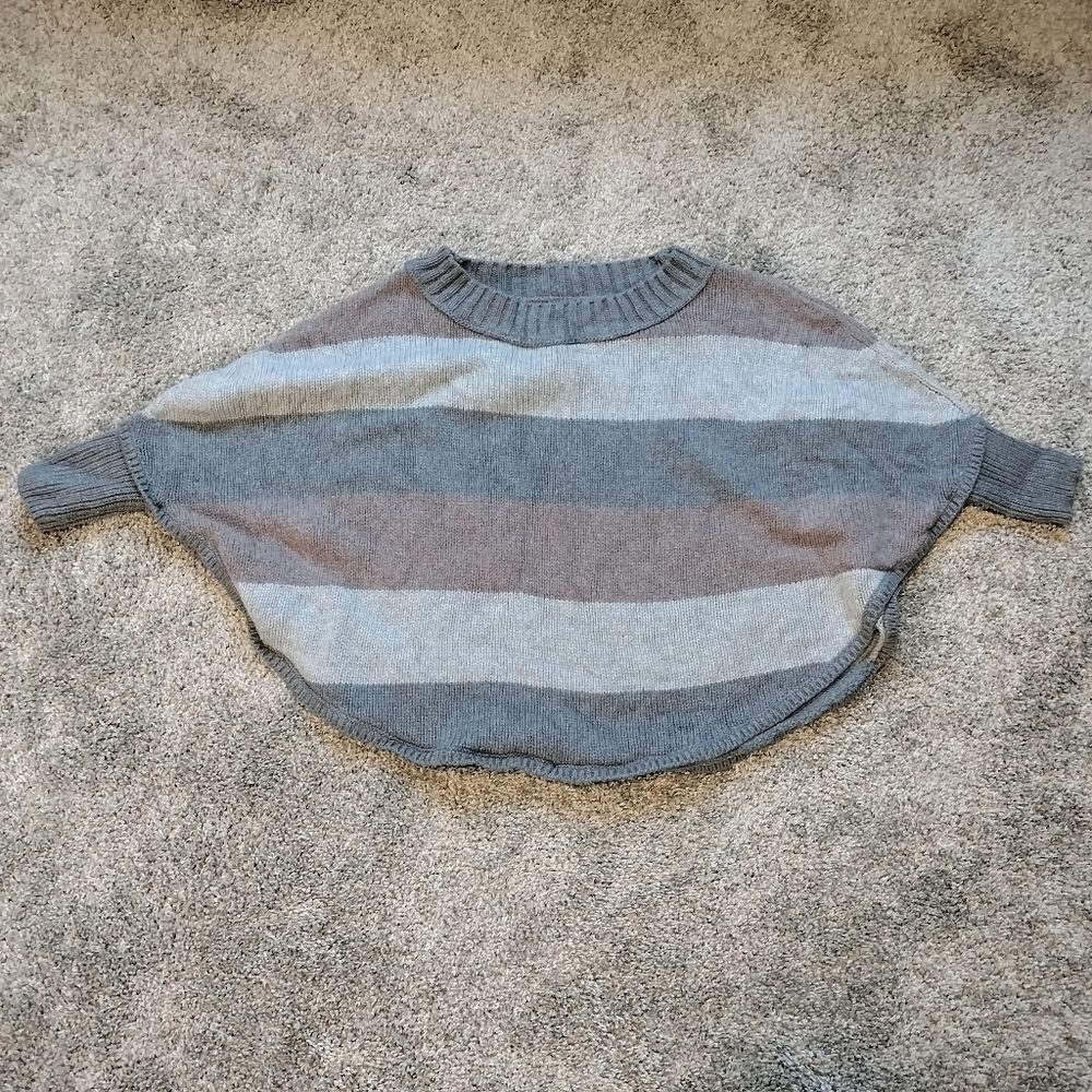 ANN TAYLOR LOFT Gray Brown Striped Crop Wool Blend Sweater Sz XS/S